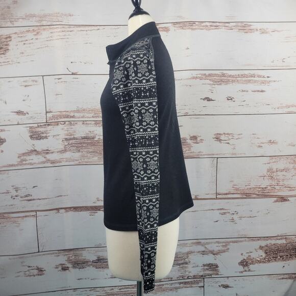 Terramar Woolskins Merino Blend 1/2 Zip Pullover Black Snowflake Size Small - Picture 2 of 7